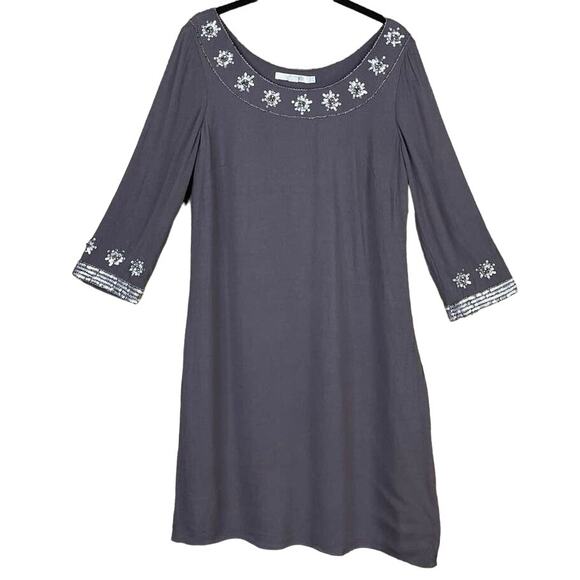 Boden Crop Sleeve Sequin Embellished Dress Gray Size 6 - Picture 1 of 9